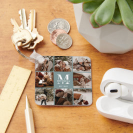 Mit Monogramm Couple-FotoCollage | Monogram Green Schlüsselanhänger