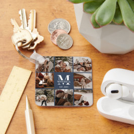 Mit Monogramm Couple-FotoCollage | Monogram Navy Schlüsselanhänger