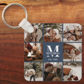 Mit Monogramm Couple-FotoCollage | Monogram Navy Schlüsselanhänger (Vorderseite)
