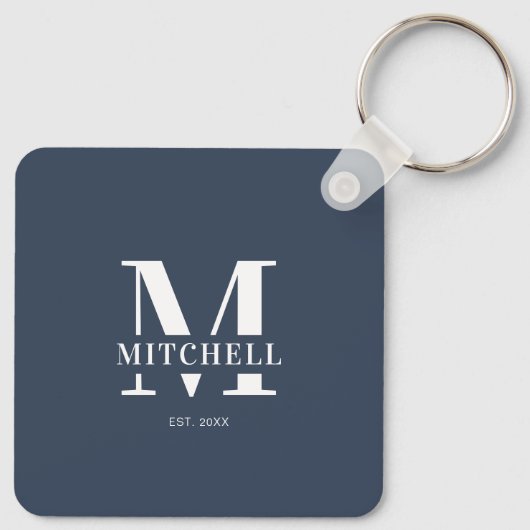 Mit Monogramm Couple-FotoCollage | Monogram Navy Schlüsselanhänger (Rückseite)