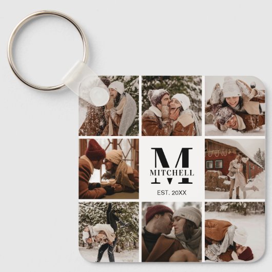 Mit Monogramm Couple-FotoCollage | Monogramm-Gesch Schlüsselanhänger (Vorderseite)