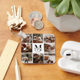 Mit Monogramm Couple-FotoCollage Monogramm-Gesch Schlüsselanhänger