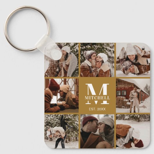 Mit Monogramm Couple-FotoCollage | Monogramm-Gesch Schlüsselanhänger (Vorderseite)