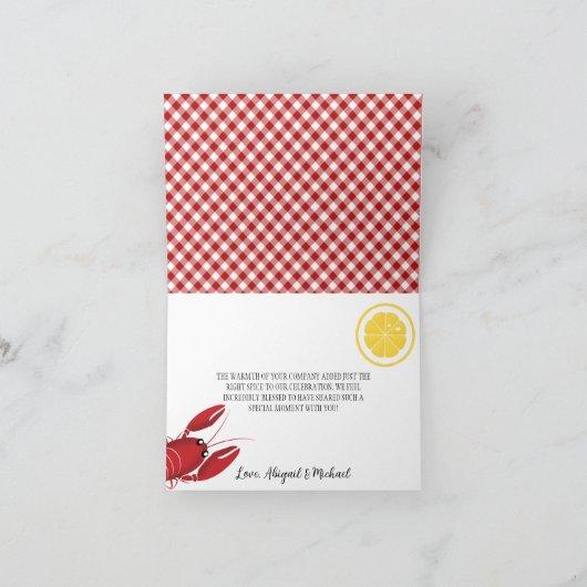 Mit Monogramm Crawfish Boil Polterabend Vielen Dan Dankeskarte (Innenseite)