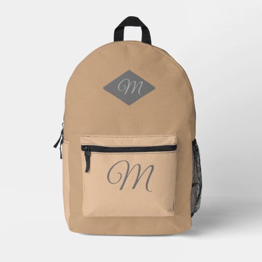 Mit Monogramm Creme/Tan mit zwei Tonarten Bedruckter Rucksack (Vorderseite)
