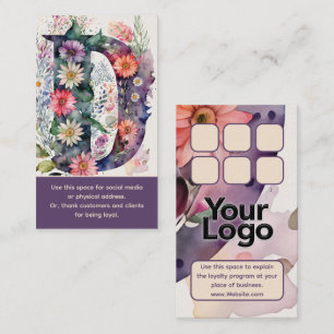 Mit Monogramm D Daisy Floral Watercolor Logodurchl Visitenkarte