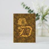 Mit Monogramm D Gold Peony Postcard Postkarte (Stehend Vorderseite)