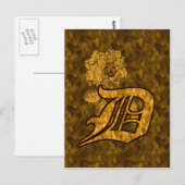 Mit Monogramm D Gold Peony Postcard Postkarte (Vorne/Hinten)