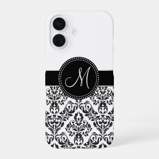 Mit Monogramm Damask iPhone 16 Hülle (Rückseite)