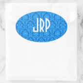 Mit Monogramm Damask Ovaler Aufkleber (Tasche)