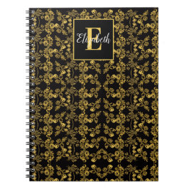 Mit Monogramm Damask wirbelnde goldene Blume Notizblock