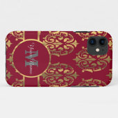 Mit Monogramm Damast aus Rot und Gold Case-Mate iPhone Hülle (Rückseite (Horizontal))