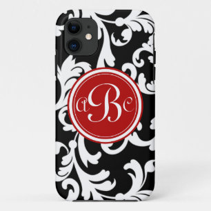 Mit Monogramm Damast "B" im Rot und im Schwarzen iPhone 11 Hülle