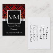 Mit Monogramm Damast in Schwarz und Rot Visitenkarte (Vorne/Hinten)