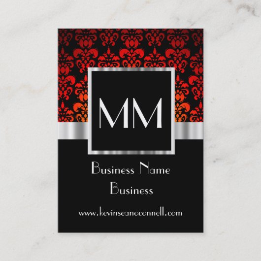 Mit Monogramm Damast in Schwarz und Rot Visitenkarte (Vorderseite)
