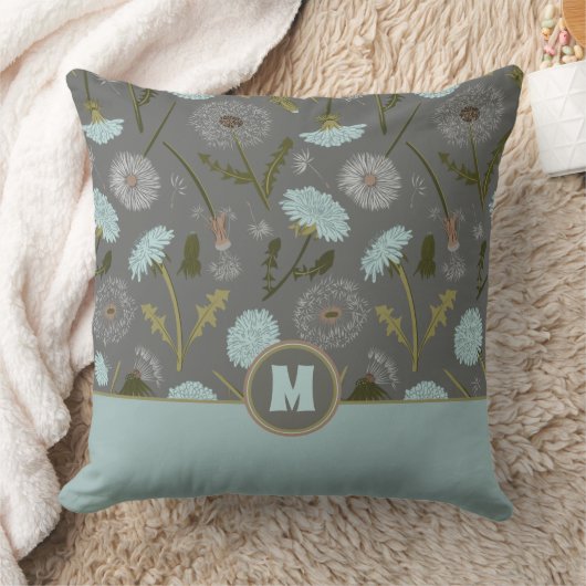 Mit Monogramm Dandelion-Blume Grau Blau Kissen (Decke)