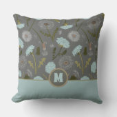 Mit Monogramm Dandelion-Blume Grau Blau Kissen (Vorderseite)