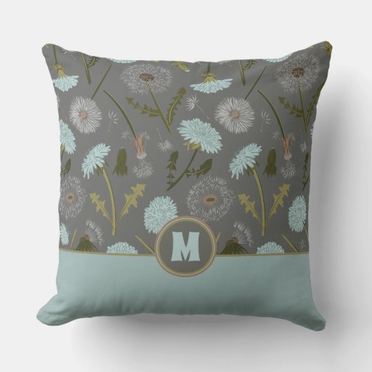 Mit Monogramm Dandelion-Blume Grau Blau Kissen (Vorderseite)