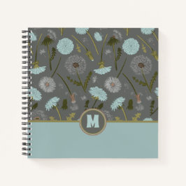 Mit Monogramm Dandelion-Blume Grau Blau Notizblock