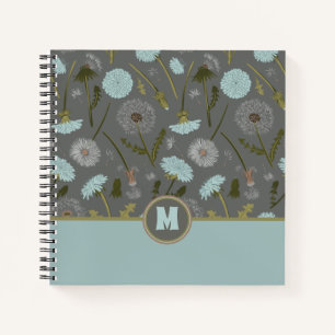 Mit Monogramm Dandelion-Blume Grau Blau Notizblock