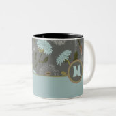Mit Monogramm Dandelion Grau Blue Blumen Zweifarbige Tasse (VorderseiteRechts)