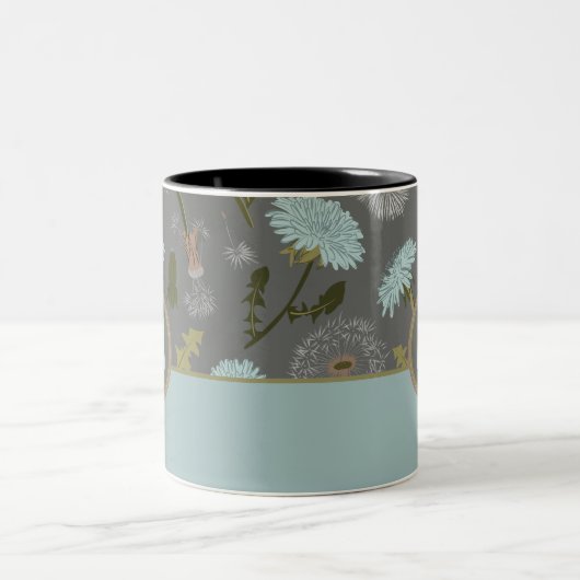 Mit Monogramm Dandelion Grau Blue Blumen Zweifarbige Tasse (Mittel)