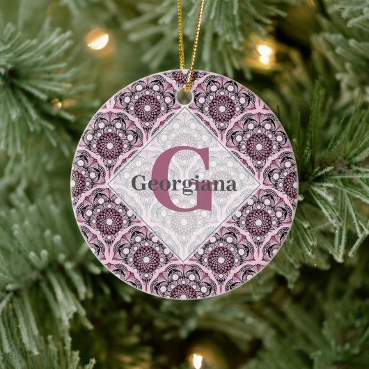 Mit Monogramm Deko Dusky Rose Cherry Blossom Manda Keramik Ornament (Baum)
