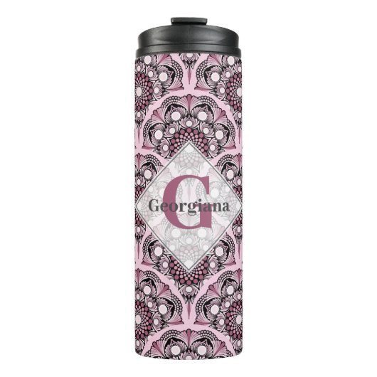 Mit Monogramm Deko Dusky Rose Cherry Blossom Manda Thermosbecher (Vorderseite)