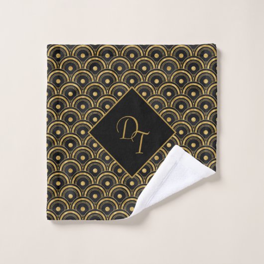 Mit Monogramm - Deko in Schwarz/Gold Badhandtuch Set (Waschlappen)