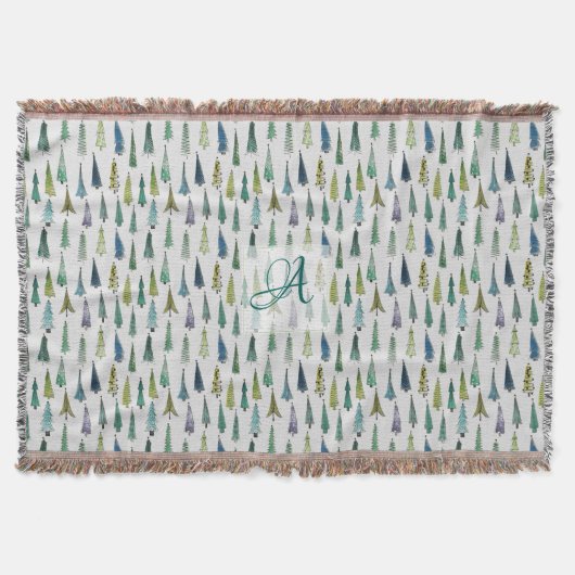 Mit Monogramm Dekor im Winterwald Pine Trees Muste Decke (Vorderseite)