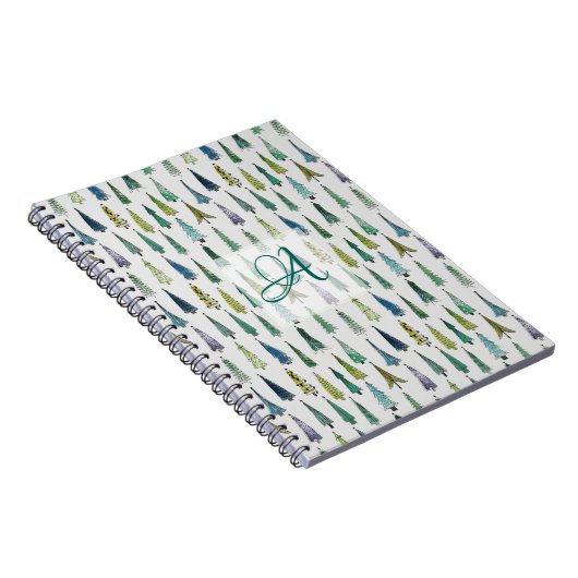 Mit Monogramm Dekor im Winterwald Pine Trees Muste Notizblock (Rechte Seite)