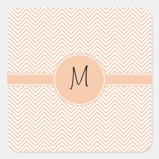 Mit Monogramm Delicate Trendy Orange Zickzack Quadratischer Aufkleber (Vorderseite)