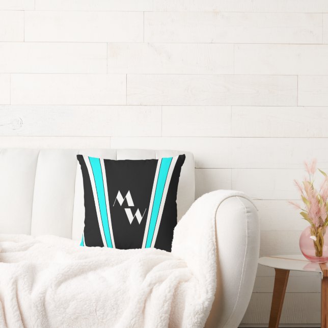 Mit Monogramm Design in Schwarz und Blau Kissen (Liege)