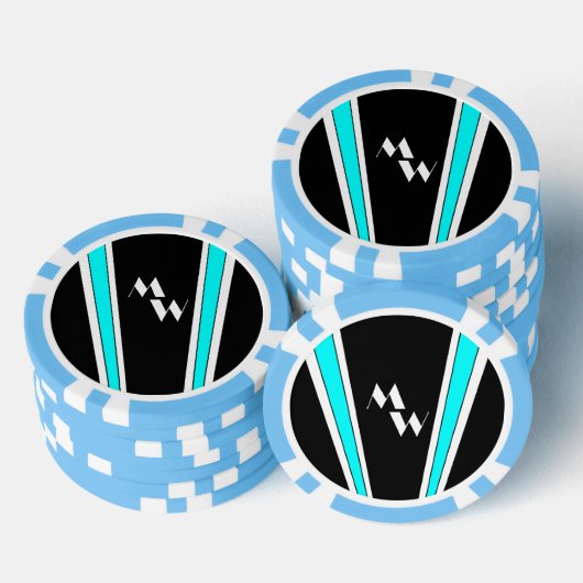 Mit Monogramm Design in Schwarz und Blau Pokerchips (Stapel)