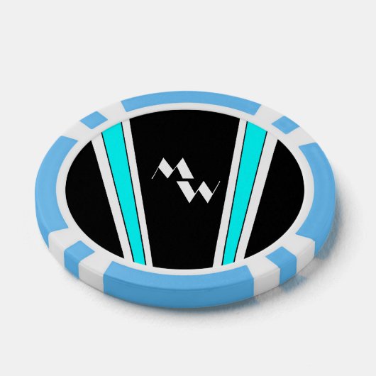 Mit Monogramm Design in Schwarz und Blau Pokerchips (Einzeln)