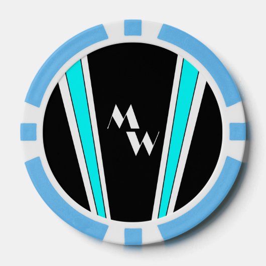 Mit Monogramm Design in Schwarz und Blau Pokerchips (Vorderseite)