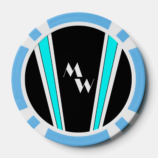 Mit Monogramm Design in Schwarz und Blau Pokerchips (Rückseite)