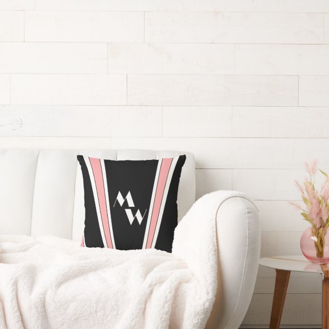 Mit Monogramm Design in Schwarz und Rosa Kissen (Liege)