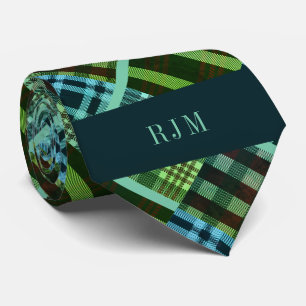 Mit Monogramm Diagonal Kariert grün und blau Krawatte