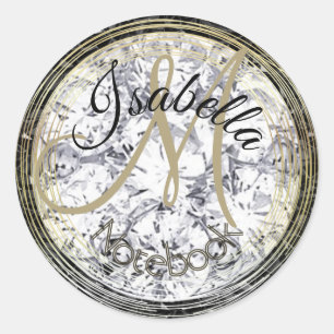 Mit Monogramm Diamant und schwarzer Kristall Runder Aufkleber