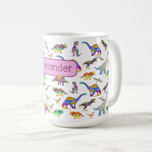 Mit Monogramm Dinosaurier-Mädchen Kaffeetasse (VorderseiteRechts)
