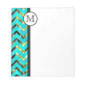 Mit Monogramm Diva-Blau-Gold-Zickzack Muster Notizblock (Vorderseite)
