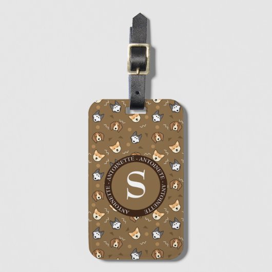 Mit Monogramm Dog-Muster Gepäckanhänger (Vorderseite Vertikal)