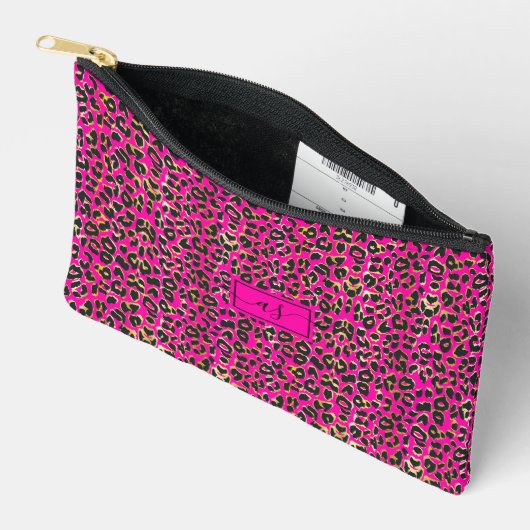 Mit Monogramm Druckfarben mit schwarzem Leopard Zubehörtasche (Offen)