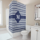 Mit Monogramm dunkelblaue und weiße Streifen Duschvorhang (Beispiel)