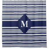 Mit Monogramm dunkelblaue und weiße Streifen Duschvorhang (Vorderseite)