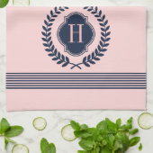 Mit Monogramm dunkelblauer und rosa Kranz und Stre Geschirrtuch (Gefaltet)