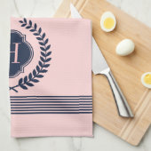 Mit Monogramm dunkelblauer und rosa Kranz und Stre Geschirrtuch (Viertel Falte)