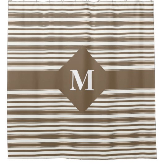 Mit Monogramm dunkelbraune und weiße Streifen Duschvorhang (Vorderseite)