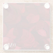 Mit Monogramm dunkelrotes Abstraktes Leaf-Muster Glasuntersetzer (Rückseite)